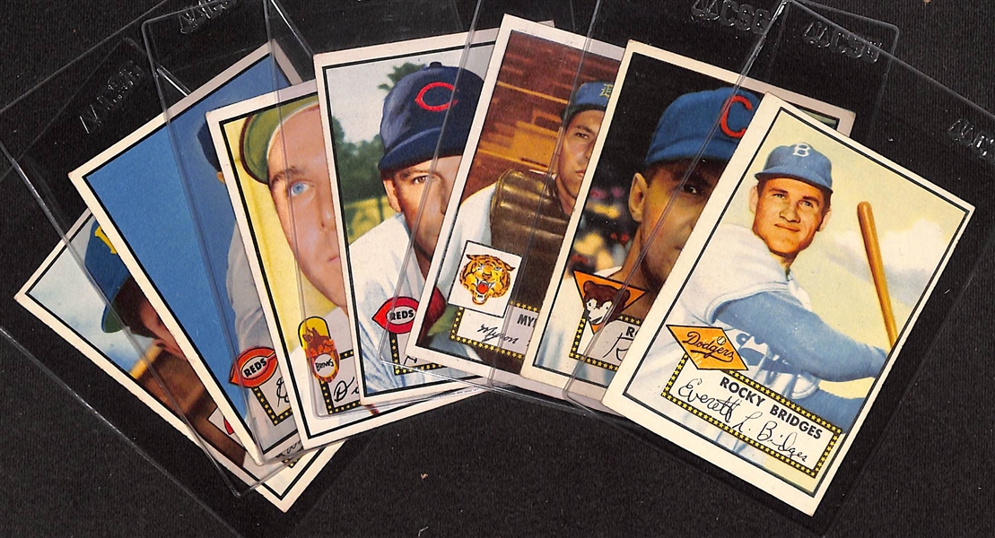 Lot of (7) 1952 Topps Baseball Cards in EX-EX+ Condition w. Rocky Bridges RC